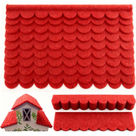 Lot de 32 Plaques de toit autocollantes, Bardeaux rouges 30x5cm et 30x11cm, pour nichoir à oiseaux, niche pour chien (1/5)