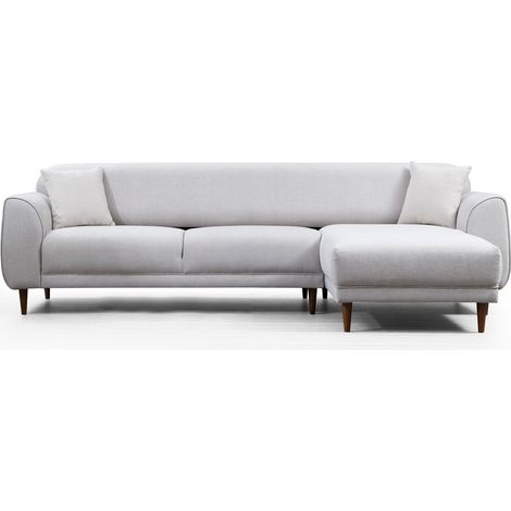 Canapé d'angle droit design velours beige et pieds acier noir Liza (1/5)