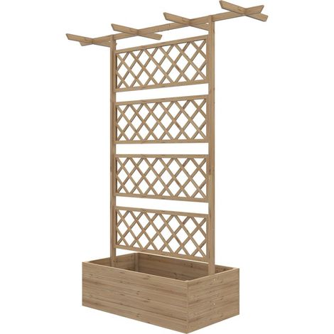 Potager avec treillis et pergola pour plantes grimpantes, fond ouvert, 160 x 55 x 183 cm, bois naturel (1/5)