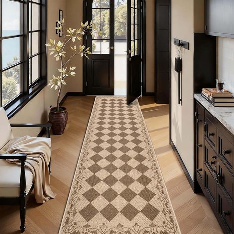 Tapis Couloir Long Marron 80x300cm Jute Tapis de Cuisine Antidérapant et Lavable Boheme Tapis de Passage pour Sol Entree Interieur Porte (1/5)