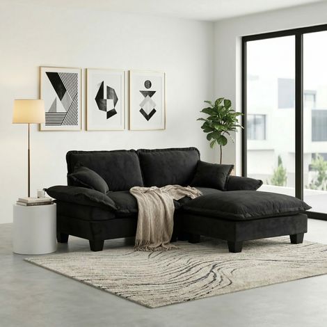 Sofá modular con otomana chenilla 194x151 cm OKMYHOME (1/5)