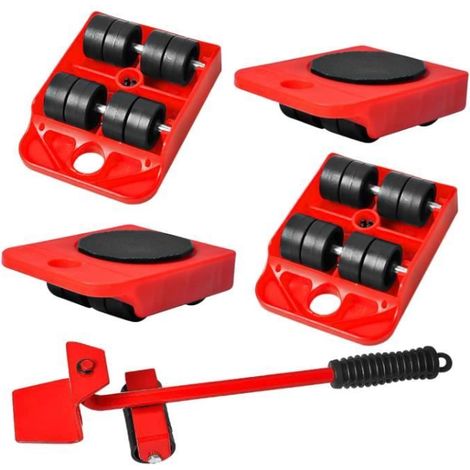 Outil de Déplacement de Meubles - 5Pièces - Roulettes à 360 Degrés - Charge Max 150kg - Plastique Rouge (1/4)