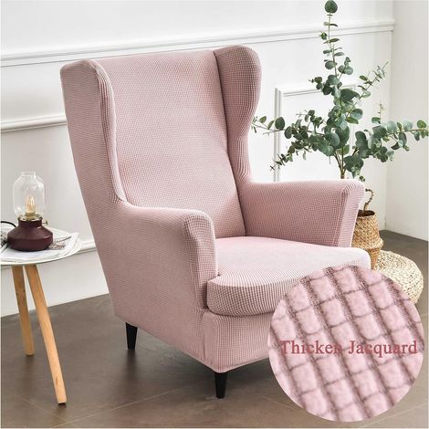 2-teiliger Stretch-Ohrensesselbezug mit T-förmigem Kissenbezug, einfarbiger, verdickter Jacquard-Strandmon-Sesselbezug mit rutschfester Oberfläche (Rosa) (1/5)