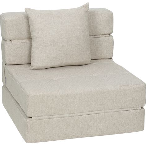Chauffeuse canapé-lit convertible fauteuil 1 place avec coussin amovible déhoussable, tissu beige clair (1/5)