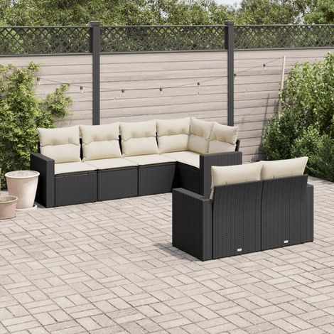vidaXL Salon de jardin 7 pcs avec coussins noir résine tressée (1/3)