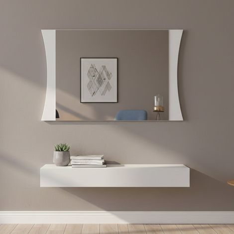 Dmora - Spiegel Dcassat, Badezimmerspiegel, 100% Made in Italy, cm 110x2h60, glänzend weiß (1/3)