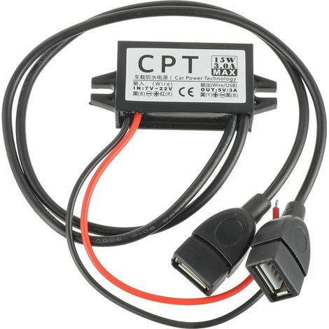 Adaptateur Secteur 12V vers USB, DC Convertisseur de Tension 12V à 5V 3A Tension Convertisseur avec Deux connecteurs d'adaptateur USB pour Le téléphone Charge Voiture Radio Audio (1/5)