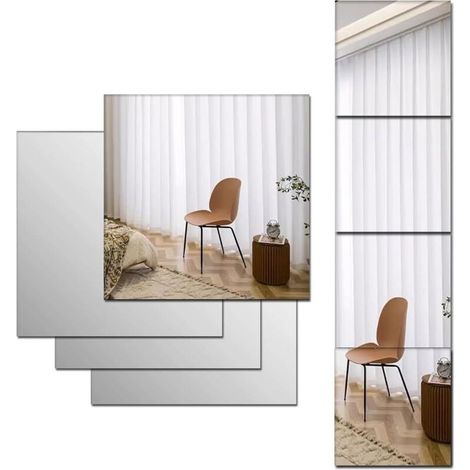 4 Stück selbstklebende Acrylspiegel in voller Länge für die Wand, selbstklebende Plexiglasspiegel, Wandbefestigung
