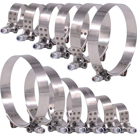 Ensemble de colliers de serrage pour tuyau flexible en acier inoxydable avec raccord en T, avec raccord turbo, en 6 tailles, 32-116 mm (1/5)