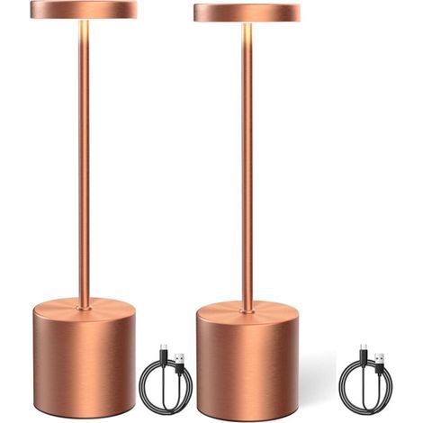 Lampe de table sans fil, rechargeable et à intensité variable pour salle à manger, terrasse, chambre et table de chevet, lot de 2 (or rose) (1/5)