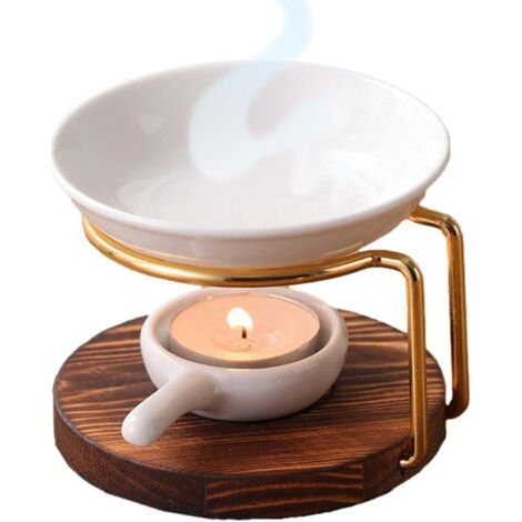 Brleur à Huile Essentielle, Brleur à Huile Essentielle en Métal, Brleur à Cire Fondue avec Bol en Céramique, Brleur à Bougie Chauffe-Plat Diffuseur D'arme, Décoration D'intérieur