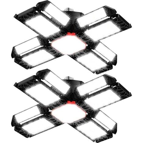 LED Lampe d'atelier Eclairage de garage 2 PCS,Plafonnier déformable avec 12 Panneaux Réglables - E26 / E27 Bay Light pour cave magasin atelier