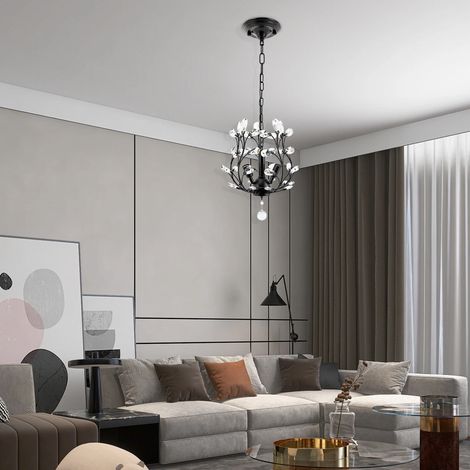 220V LED-Kristall-Deckenleuchte, Kronleuchter, Schlafzimmer-Deckenleuchte, Schwarz, E14