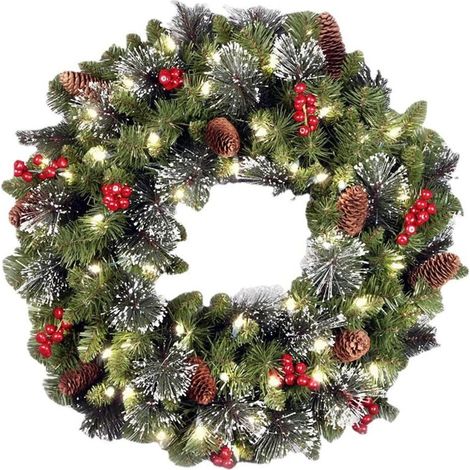 Christmas wreath, green spruce Christmas wreath, Christmas wreath decorated with pine cone berry clusters and frosted branches, for front door decoration, 20 inches (1/4)