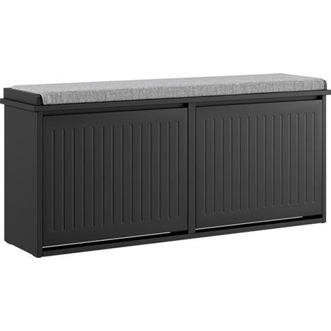 SoBuy Schuhbank Eingang Schuhmöbel mit gepolstertem Sitzkissen und 2 Klappen - Schuhräummöbel, L100 x B26 x H46 cm - Tragfähigkeit 158 kg, Schwarz, FSR98-XL-SCH