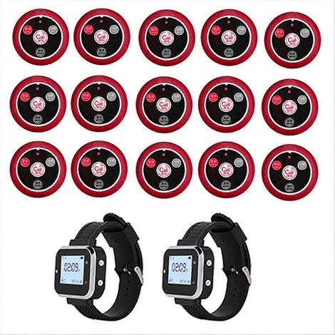 Système d'appel sans fil Bouton 2Watch Serveur Pager 15 Bouton d'appel de table de restaurant Système d'appel sans fil (UE) (1/5)
