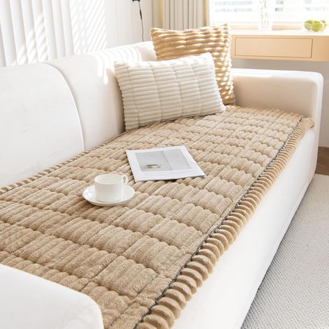 Thick, Non-Slip Sofa Cover for 2, 3, or 4 Seater Sofas, Light Coffee, 70x150cm Soft Corduroy Sofa Cover, Corner Sofa Cover for Dogs, Sofa Cover Protector for Living Room Leather Sofa (1/5)