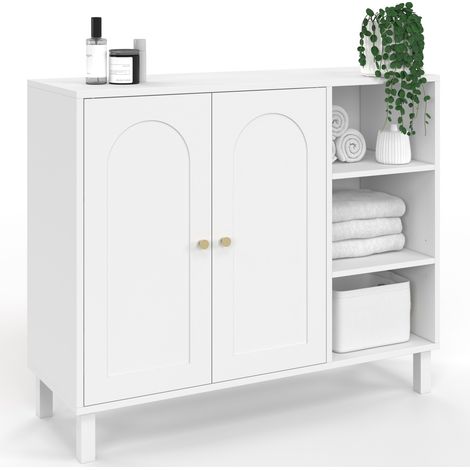 Mobili da bagno, mobili contenitori per soggiorno e ingresso ARSENE a 3 ripiani con armadio in legno bianco (1/5)