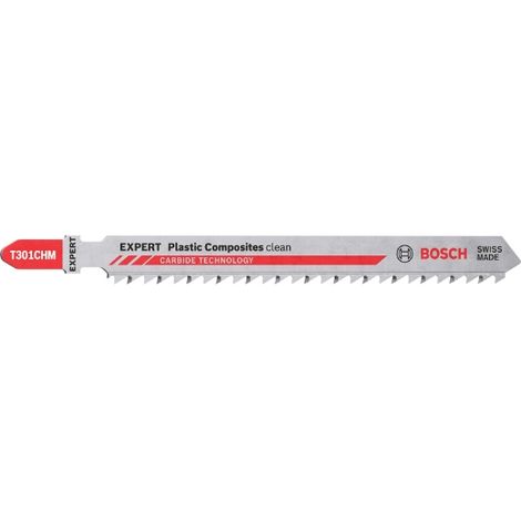 Bosch Stichsägeblatt-Set Universal Expert 3-teilig, Stichsägeblätter T301CHM Expert Plastic Composites clean für alle T-Schaft-Stichsägen, 117 mm, 3,3 mm