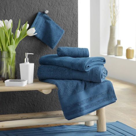 Serviette ou drap de bain en coton 90 x 150 cm Tendresse bleu saphir (1/4)