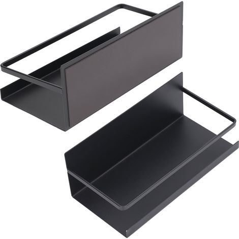2 Pièces Rack Épices Magnétique pour Frigo avec 4 Crochets Amovibles, Gain de Place pour Bouteilles d'Huile et Épices Noir