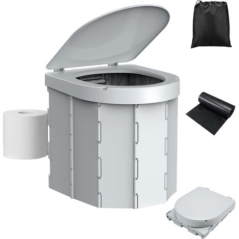 Toilettes de Camping Pliables, [Max 181 kg] [7 Panneaux Renforcés] Portables avec Couvercle et Porte-Papier, pour Adultes, Voyage, Randonnée, Van (1/5)