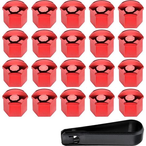 BRAVIX 20 Pièces 21mm Capuchon d'écrou de Roue de Voiture Cache-écrous Bouchon d'Écrou de Roue Couvre avec Ensemble Outil de Suppression Rouge