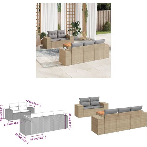 6-tlg. Garten-Sofagarnitur mit Kissen Beige Poly Rattan - Gartenmöbel - Outdoor Möbel - Rattan Gartenset - Lounge Set - Esstisch - Home & Living (1/3)