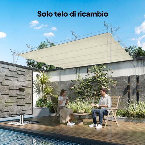 Telo Pergola per Esterni Anti UV in Poliestere Bianco Crema con 8 Fori di Drenaggio, 286x245 cm