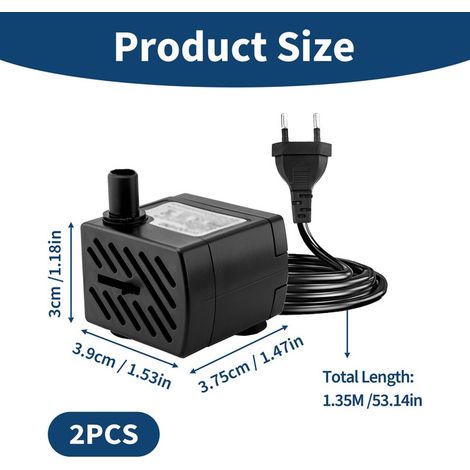Pompe à Eau Submersible Mini Pompe Électrique pour Aquarium Fontaine Bassin et Distributeur d'Eau pour Chat Chien 3W 180L/H 2 Pièces
