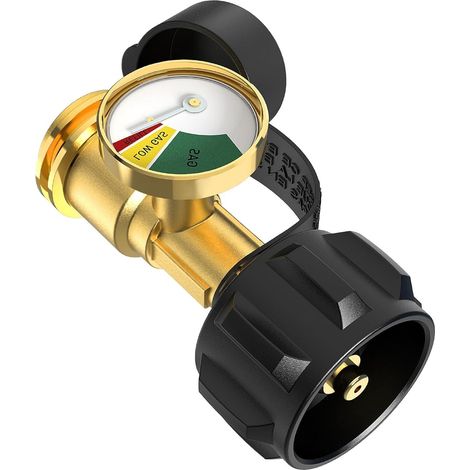 Jauge de niveau de propane avec détecteur de fuites, connecteur QCC1/Type 1 pour bouteilles de 2,3 à 18 kg, compatible avec les barbecues, chauffages et foyers extérieurs à gaz, noir (1/5)