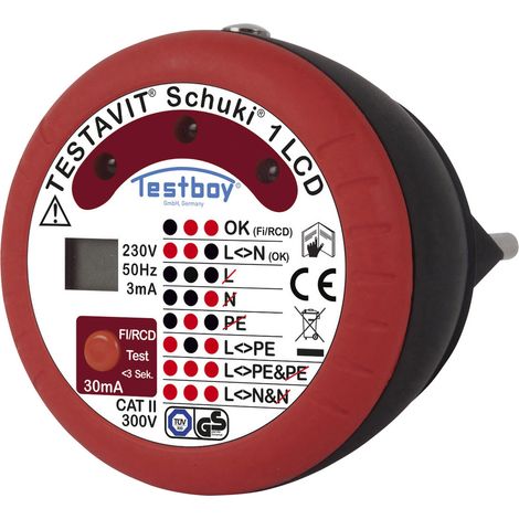 Testboy Testavit Schuki 1 LCD Steckdosentester CAT II 300 V LCD, LED