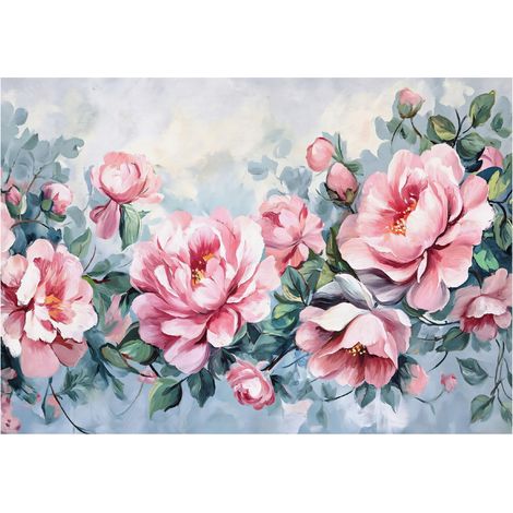 Papier peint avec motif floral sur béton, grandes roses, décoration murale salon – 300 x 210 cm Wallarena (1/4)