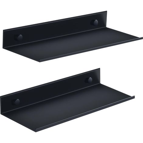 (30 cm, étagères de salle de bain noires sans perçage, étagères murales noires 2 pièces, étagère de douche en métal 30 cm, étagères flottantes décoratives pour salon, salle de bain, cuisine, bureau) (1/5)