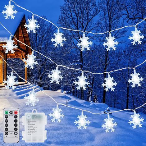 Lumières de Noël Interieur Exterieur, 6M 40LED Flocon de Neige Guirlande Lumineuse Noël à Pile Étanche Décoration Noël Exterieur Interieur Jardin Terrasse Chambre Fenetre Déco Noël Exterieur (1/5)