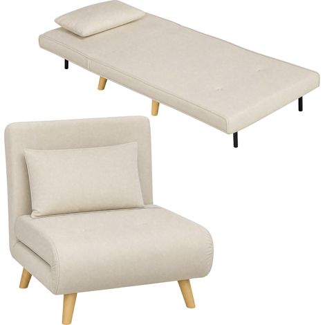 3-in-1 Schlafsessel mit Schlaffunktion und verstellbarer Click-Clack-Rückenlehne, Klappsessel, Beige (1/4)