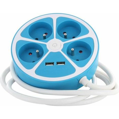 Chacon Design-Steckdosenleiste in Kreisform blau mit USB