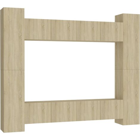 Conjunto de muebles mueble aparador TV televisión salón dormitorio salón 8 piezas roble sonoma madera contrachapada marrón 020025301