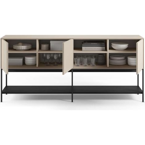 Aparador 3 puertas 2 huecos md-Nina acabado crema/negro, 180cm(ancho) 80cm(alto) 40cm(largo) (1/5)