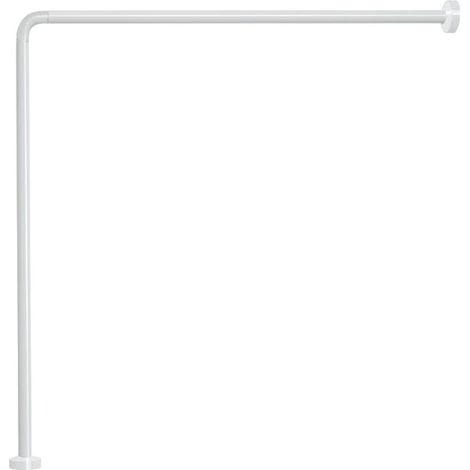 Cadre de rideau de douche d'angle blanc, dimensions : 80 x 80 cm, longueurs de tubes découpables, convient aux rideaux d'une largeur de 180 cm à 240 cm, barre de douche en acier (1/4)