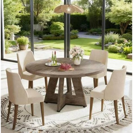 Tavolo pranzo rotondo 120 cm in legno grigio OKMYHOME (1/5)