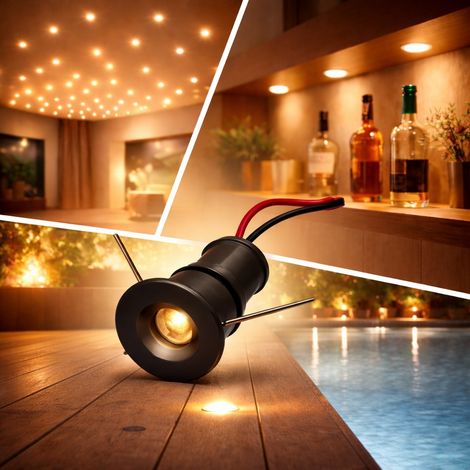 Mini faretto LED Nero da incasso 1W 12V IP65 punto luce calda 3000K cielo stellato per bagno doccia esterno segnapasso scale vetrine mobili camper