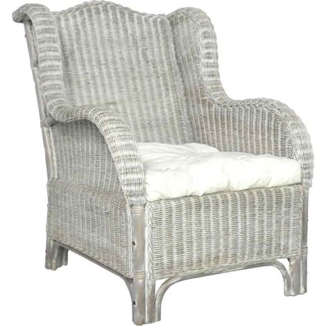 Poltrona con Cuscino Grigio in Rattan Naturale e Lino vidaXL (1/5)