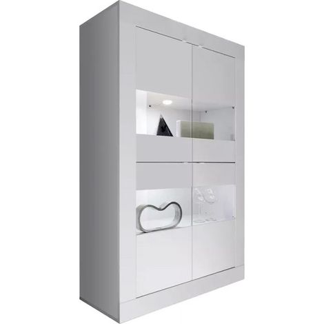 Vitrina de 4 puertas de vidrio sin iluminación, colección ISORA, color blanco lacado brillante (1/4)
