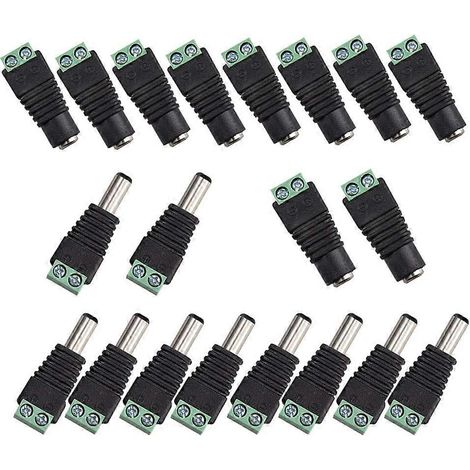 Lot de 20 connecteurs d'alimentation CC mâles/femelles 2,1 x 5,5 mm, adaptateurs de prise jack 12 V pour caméra DVR, système de sécurité et éclairage LED (1/4)