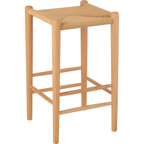 Chaise de bar orientale bois hêtre et assise corde naturelle - Bois naturel et corde beige (1/5)