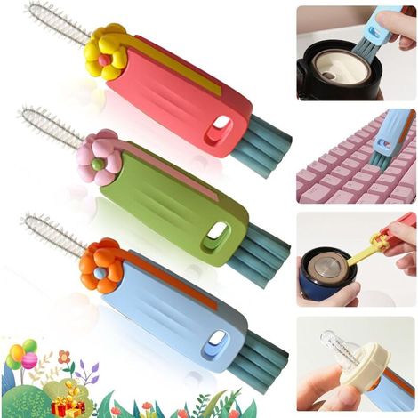 Lntyq Brosse de nettoyage 3 en 1 pour bouteille d'eau – Brosse de nettoyage pour couvercle de tasse, brosse de nettoyage portable multifonctionnelle pour les espaces restreints, les tasses et les réc (1/5)