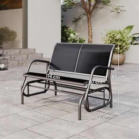 Balancelle 2 places métal noir avec coussin, 120 cm jardin (1/5)