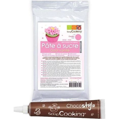 Pâte à sucre rose arôme vanille + Stylo chocolat