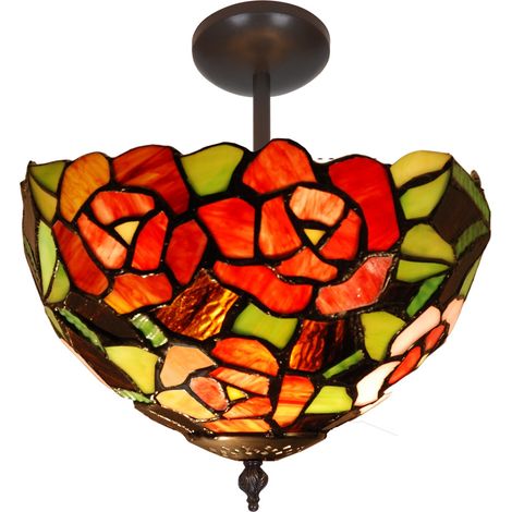 Plafonnier bas avec abat-jour Tiffany, lumière indirecte diamètre 30cm Série New York